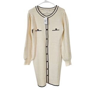 August Sky Old Money Quiet Luxury Preppy  Cream Sweater Ballon Sleeve Knit Dress